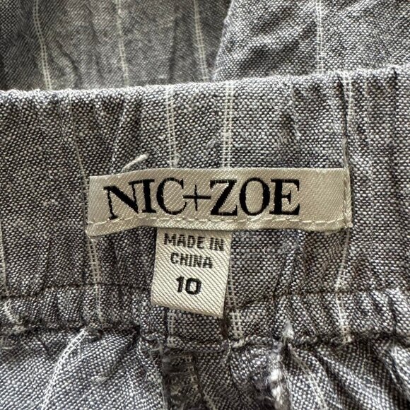 Nic+Zoe Linen Matching Set Top & Pants Grey/Blue Striped - Picture 2 of 5